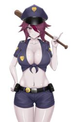 1girls baseball_bat belly belt big_breasts blush breasts busty female genshin_impact hair_over_one_eye heart hi_res looking_at_viewer midriff nun pale-skinned_female pale_skin police police_uniform policewoman rosaria_(genshin_impact) short_hair shorts skirt smile vik_(xypt7474) white_skin