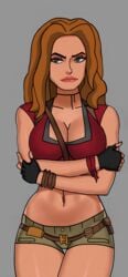 1girls arms_crossed bandana belly belly_button belt big_breasts booty_shorts breasts brown_eyes brown_hair choker cleavage clothed crop_top crossed_arms drawingthings12 edit female female_only fingerless_gloves gloves jumanji karen_gillan large_breasts looking_away red_hair revealing_clothes ruby_roundhouse short_shorts skimpy smile smirk strap sunsetriders7 thick_thighs utility_belt