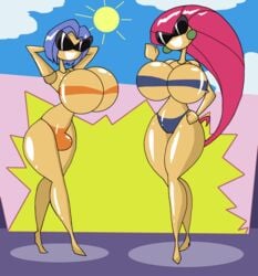 alternate_breast_size bulge_through_clothing crossover da-fuze disney doll huge_breasts james_(pokemon) jessie_(pokemon) knick_knack permanent_smile pixar pokemon rule_63 sunglasses sunnification