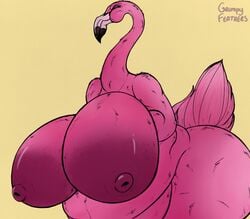 1girls absurd_res anthro areola avian big_breasts bird breasts female female_only flamingo grumpy_feathers hi_res huge_breasts hyper hyper_breasts mature_anthro mature_female nipples nude overweight overweight_female simple_background solo ximena_(grumpy_feathers) yellow_background