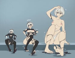 1girls breast_expansion breasts expansion female female_only giantess growth homer-rier nier:_automata sequence solo solo_female wardrobe_malfunction yorha_2b