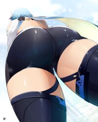 1girls 2021 artist_signature ass ass_focus ass_shot back back_view backless_outfit black_shorts blue_hair blue_sky boots bubble_butt cameltoe eula_(genshin_impact) exposed_shoulders female female_focus female_only from_below genshin_impact hair_ornament hi_res large_ass medium_hair outdoors sana!rpg shiny_shorts shiny_skin short_shorts solo thick_thighs thigh_boots thigh_gap thigh_high_boots thigh_strap thighhigh_boots thighs tight_clothing tight_shorts white_topwear