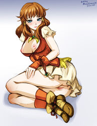 1girls ass big_breasts blue_eyes blush breasts breasts_out brown_hair fire_emblem fire_emblem:_radiant_dawn happy knees large_ass lips looking_at_viewer medium_hair minacream mist_(fire_emblem) nintendo nipples no_panties partially_clothed pussy smile solo solo_female upskirt