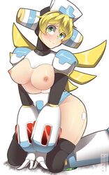 1girls android armor big_breasts blonde_hair busty chocotoffy cinnamon_gaudille female green_eyes looking_at_viewer mega_man mega_man_x nurse robot_girl solo_female tagme