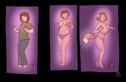 1boy ass_expansion breast_expansion bulge engineskye fox_ears fox_girl fox_tail gender_transformation human_to_anthro identity_death mtf_transformation nipples species_transformation transformation transformation_sequence