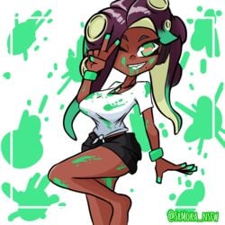 big_breasts dark-skinned_female dark_skin ink marina_(splatoon) nintendo octoling solo splatoon splatoon_2 srmoka tagme white_shirt