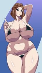 1girls big_breasts blue_eyes breasts brown_hair curvy_figure eye_contact female freckles huge_breasts looking_at_viewer micro_bikini samsung samsung_sam short_hair solo standing suphesol thick_thighs voluptuous wide_hips