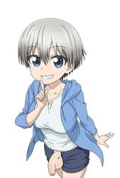 1futa 1puuuuuu balls clothed dickgirl edit flaccid foreskin futanari glans partially_retracted_foreskin penis penis_out penis_through_fly silver_hair solo uncircumcised uncut uzaki-chan_wa_asobitai! uzaki_hana veiny_penis