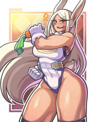 1girls 2021 bare_thighs carrot hyper_thighs leotard long_hair massive_thighs miruko muscular_female my_hero_academia rabbit_ears rabbit_tail red_eyes rumi_usagiyama sagas superheroine tagme thick thick_thighs thighs thunder_thighs white_hair