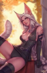 1girls big_breasts breasts catgirl female female_only final_fantasy final_fantasy_xiv looking_at_viewer miqo'te personalami shyrihanel solo thighhighs