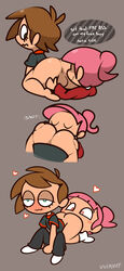 1boy 1girls all_fours anilingus animal_crossing animal_crossing_boy animal_crossing_girl anus ass big_butt blush_stickers bottomless brown_hair butt butt_sniffing edit eyelashes eyes_closed facesitting female female_rimming_male from_behind green_eyes grey_background half-closed_eyes happy_sex heart hearts hearts_around_head hetero highres huge_ass human lying male/female male_anilingus male_facesitting nintendo on_back only_player pink_eyes pink_hair ponytail simple_background sitting sitting_on_face sitting_on_person smelling smile sniffing sniffing_ass socks straight testicles vest vilepluff villager villager_(animal_crossing) wavy_mouth