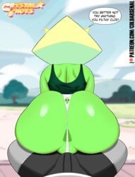 1boy 1girls absurd_res alien anus anus_peek ass assjob back_view big_ass big_butt bottom_heavy boxers bubble_ass bubble_butt bulge buttjob cartoon_network coldarsenal crystal_thots english_text fat_ass fat_butt female female_focus gem_(species) green_skin highres huge_ass huge_butt large_ass large_butt male male_pov panties peridot_(steven_universe) pov steven_universe teasing text text_bubble thick_ass thong triangular_anus wide_hips