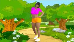 1girls 3d 3d_(artwork) breasts brown_eyes brown_hair dark-skinned_female dark_skin daz3d dora_marquez dora_the_explorer female female_only footwear human latina lykoxxx model nickelodeon orange_shorts short_hair solo thick_thighs