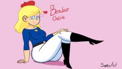 1girls 2d animated barrette blonde_hair boots busty french gif high_heel_boots high_heels knee_boots mature_female milf no_nude nova_(stewsspicyblog) pinup stewsspicyblog white_pants