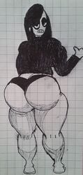 big_ass black_hair black_underwear goth huge_ass looking_back pen_(artwork) thick_calves thick_thighs thumbs_up veronica_(saltynoodles)