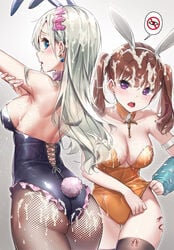 blue_eyes bunny_ears bunny_girl bunnysuit cum diane_(nanatsu_no_taizai) elizabeth_liones nanatsu_no_taizai purple_eyes white_hair