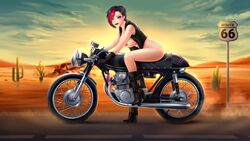 1girls black_hair blush breasts fap_ceo judy_(fap_ceo) motorcycle nutaku pink_hair red_hair