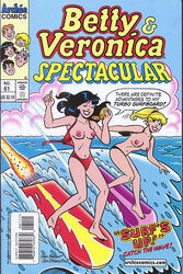 2girls archie_comics betty_and_veronica betty_cooper black_hair blonde_hair breasts breasts_out exposed_breasts multiple_girls smile surfing topless veronica_lodge