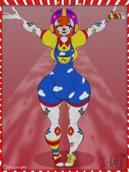 afro bea_(brawl_stars) bulge clothed clothing clown clown_girl clown_makeup fan_character flaccid flaccid_penis freddyker futa_only futanari happy silly_bea