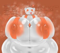 anthrofied bbw bimbofied boobjob breasts breasts_focus chubby fat huge_breasts mascot paizuri reddit reddit_logo reddit_moment snoo tagme text titjob tongue_out upvote zeraniumz