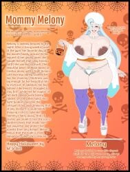 blue_eyes breasts curvy female fundoshi halloween highres huge_breasts huge_nipples japanese_clothes kimono long_hair m_jr1532 melony_(pokemon) plump pokemon pokemon_swsh pubic_hair reference_sheet smile standing