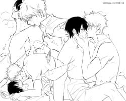 2boys blush breath gay gintama gintoki_sakata implied_anal implied_sex male male_only monochrome multiple_scenes oreno_gtk sketch sketch_page takasugi_shinsuke wrist_grab yaoi