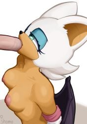 anthro breasts clothed clothing ears_up fellatio female green_eyes hi_res open_clothing oral oral_penetration penetration penile rouge_the_bat sega sex shomo solo sonic_the_hedgehog_(series) wings