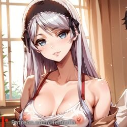 1girls ai_generated anime anime_girl big_breasts breasts dress henhalla hentai houjou_shisei palpable solo solo_female young younger_female