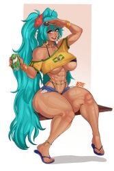 1girls abs big_breasts blue_hair brazilian_miku color female female_focus female_only fit_female hatsune_miku hi_res large_breasts lettuce_uwu light-skinned_female light_skin long_hair looking_at_viewer muscles muscular muscular_arms muscular_female muscular_legs muscular_thighs solo solo_female tagme tan_body tan_skin thick_thighs very_long_hair vocaloid