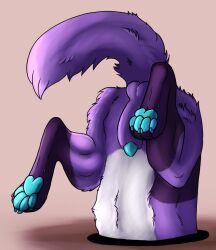 animal_genitalia balls blue_claws blue_pawpads blue_penis claws faceless_character faceless_feral faceless_male feral fur genitals hi_res killthe_demon male pawpads penis penis_tip purple_balls purple_body purple_fur purple_sheath shay-lluxurio sheath solo stuck white_body white_fur