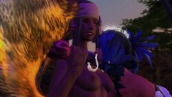 au_ra blowjob canine cum cum_in_mouth cum_out_nose dark_skin final_fantasy_xiv gpose(ffxiv) miqo'te