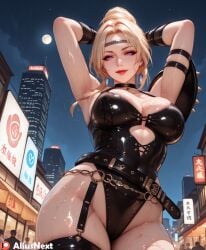 ai_generated aliusnext big_ass big_breasts blonde_female blonde_hair breasts hi_res high_resolution highres light-skinned_female light_skin medium_breasts ninja ninja_gaiden pale_skin patreon rachel_(ninja_gaiden) slimy stirrup_legwear sweat sweatdrop thick_ass thick_thighs