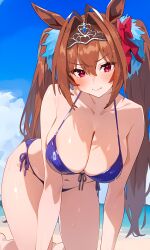 ai_generated animal_ears bikini breasts daiwa_scarlet_(umamusume) female hips horse_girl pussy red_eyes ribbon_in_hair swimwear tiara twintails umamusume umamusume_pretty_derby