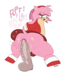 amy_rose anal anthro anus ass balls big_ass bodily_fluids clothed clothing duo female genitals looking_back male male/female penis roly sega sonic_(series) sonic_the_hedgehog_(series) sound_effects sweat sweaty_butt thick_thighs upskirt