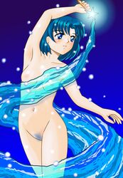 1girls ami_mizuno bishoujo_senshi_sailor_moon female pubic_hair red103 sailor_mercury small_breasts tagme transformation water