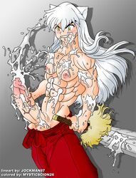 1boy abs animal_ears balls blush cum dog_ears huge_cock inuyasha inuyasha_(character) jockman87 male male_only muscles muscular penis solo yaoi