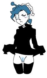 black_clothing blue_hair chrismas_hat closed_eyes clothed cyan_man female_only half_naked oc short_hair short_hair_female stocking