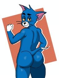 1boy 4_fingers anthro anthro_only ass back_view big_ass blue_body blue_fur eyebrows feline feline_humanoid furry furry_only im_sp1d3r looking_at_viewer looking_back male male_focus male_only no_humans nude solo solo_male tail tom_and_jerry tom_cat yellow_eyes