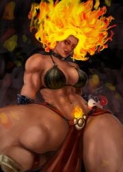 abs beautiful flaming_hair loincloth muscular_female puppet_(eljarochofeliz) scarabe_rouge titania_(eljarochofeliz)