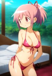 ai_generated artist_logo bed bikini hair_ribbon hi_res madoka_kaname madoka_worship magical_girl mahou_shoujo_madoka_magica petite pink_eyes pink_hair ponytail puella_magi_madoka_magica red_ribbon ribbon ribbons thick_thighs twintails wide_hips