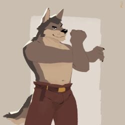 anthrocoyote demons_within male male_only pants sam_(demons_within) sfw shirtless shirtless_male stretching