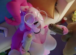 1girls 2boys 3d 3d_(artwork) 3d_animation animated anthro blender_(artwork) bodily_fluids button_mash_(mlp) complex_fluid_animation cum cum_in_mouth cum_inside cum_on_face digital_media_(artwork) double_handjob equid equine eyewear female friendship_is_magic genital_fluids glasses group handjob hasbro hi_res hooves-art horse huge_filesize longer_than_10_seconds male male/female mammal multiple_boys my_little_pony partial_male penile pinkie_pie_(mlp) pony pound_cake_(mlp) sex short_playtime shorter_than_30_seconds sound tagme trio video