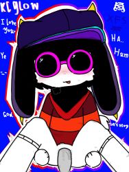 black_hair blush clothing eyewear fur glasses hair hat headgear headwear hi_res humanoid incredibox kc_glow(incedibox) male sex so_far_so_good white_body white_fur xfs