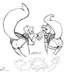 anthro ass clothing crossover disney domestic_cat duchess_(aristocats) duo felid feline felis female female/female feral gay_purr-ee hankerchief low_res mammal mewsette solmez tail the_aristocats underwear