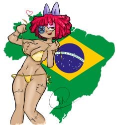 1girls brazilian_flag breasts glitch_productions golden_bikini gooseworx ragatha ragatha_(tadc) ragatha_(the_amazing_digital_circus) solo_female stitches tagme tagme_(artist) taking_off_bra the_amazing_digital_circus