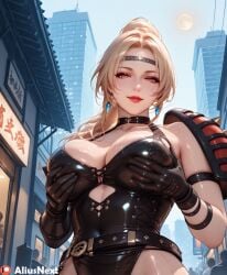 ai_generated aliusnext big_ass big_breasts blonde_female blonde_hair breasts hi_res high_resolution highres light-skinned_female light_skin medium_breasts ninja ninja_gaiden pale_skin patreon rachel_(ninja_gaiden) slimy stirrup_legwear sweat sweatdrop thick_ass thick_thighs