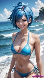 3d 3d_(artwork) ai ai_generated alone beach beautiful bikini bikini_bottom bikini_top blue_bikini blue_eyes blue_hair blue_panties cyberlifeai female female_only grin looking_at_viewer original_character powder_(arcane) sea seaside seductive seductive_body seductive_eyes seductive_female seductive_look seductive_smile sexy sexy_beach sexy_body sfw smile solo teen teen_girl teenage_girl wet wet_bikini wet_body wet_skin