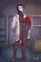 bodysuit bulge coat danganronpa fanganronpa looking_at_viewer male male_only mask masked masked_male project:_eden's_garden ram red_eyes robe rosettaslut socks solo tozu