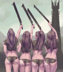 4girls artist_request hand_mark lord_of_the_rings sword tagme_(artist) uruk-hai