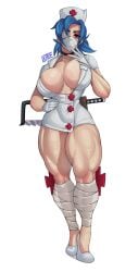 1girls abs big_breasts blue_hair color female female_focus female_only fit_female hi_res large_breasts lettuce_uwu light-skinned_female light_skin long_hair looking_at_viewer muscles muscular muscular_arms muscular_female muscular_legs muscular_thighs nurse nurse_cap nurse_uniform red_eyes skullgirls solo solo_female tagme thick_thighs valentine_(skullgirls)